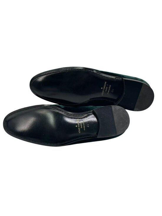 Louis Vuitton Loafers LV Logo Velour Embroidery Gold Thread Green 8.5 main image 8